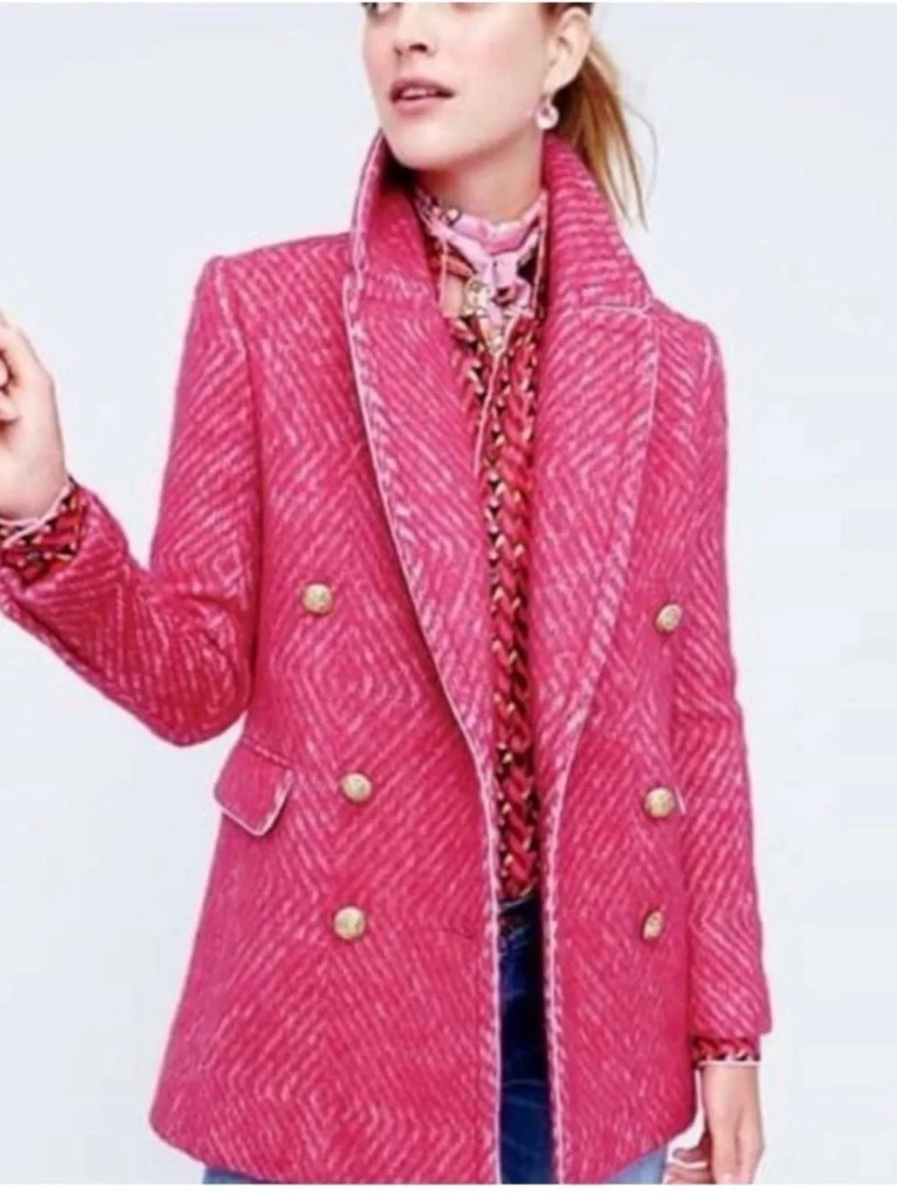 J. Crew Women's Diamond Tweed Peacoat‎ In Raspberry bubblegum pink  Wool Size: 2